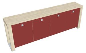 Dulap mic Verno+ S 260 x 46 x 90 cm, uși de sticlă, salcâm / roșu