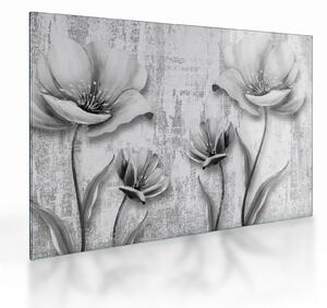Tablou pe sticlă - Flori alb-negru pe fundal (70x50 cm)