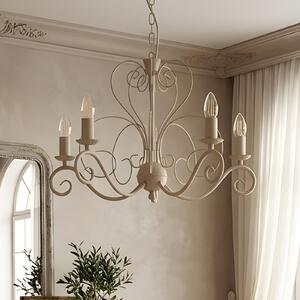 Luminex Candelabru Mauro, bej, 5 becuri, Ø 62 cm, metal, E14, reglabil, Bej, Camera de zi / sufragerie, Metal, Antichitate
