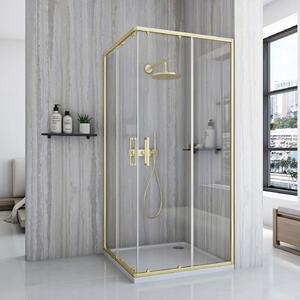 Rea City, cabină de duș cu ușă glisantă 80(uşă) x 80(uşă) x 190 cm, profil auriu mat + cadă de duș Savoy albă, KPL-K6444