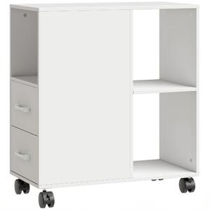 HOMCOM Măsuță de Living cu Roți, 2 Sertare, Raft Deschis și Poliță Reglabilă, Măsuță pentru Dormitor sau Living, 60x30x65 cm, Alb | Aosom Romania