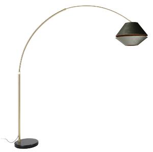 Lampă arcuită din alamă cu abajur dublu din catifea neagră și verde - XXL