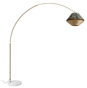 Lampă arcuită din alamă cu abajur dublu din catifea albă, cu design de frunze și bej - XXL