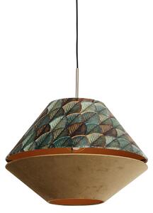 Lampă suspendată modernă bronz cu abajur dublu de catifea cu design de frunze și bej - Combi 1