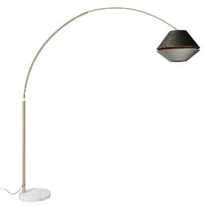 Lampă arcuită din alamă cu abajur dublu din catifea albă și verde - XXL