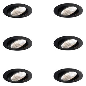 Set de 6 spoturi încastrate negre 9,5 cm, inclusiv LED 1300 lm, cu dimmer IP65 - Gaius