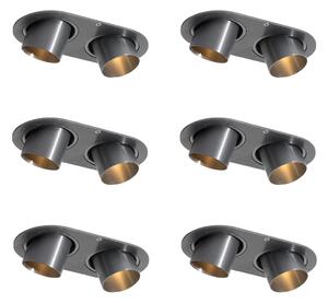 Set de 6 spoturi încastrate Gunmetal GU10 35mm Înclinabile cu 2 lumini - Installa