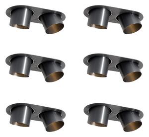 Set de 6 spoturi încastrate Gunmetal GU10 70mm înclinabile cu 2 lumini - Installa