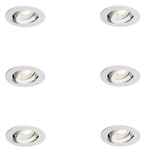 Set van 6 inbouwspots wit kantelbaar 6,5cm incl. LED IP54 ultra slim - Pupil
