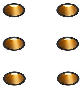 Set van 6 moderne inbouwspots zwart met goud GU10 35mm IP44 - Dept