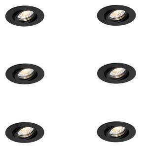 Set van 6 inbouwspots zwart kantelbaar 6,5cm incl. LED IP54 ultra slim - Pupil