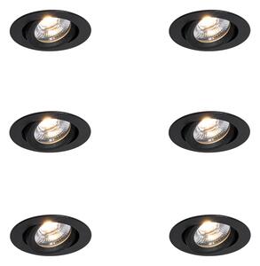 Set de 6 spoturi încastrate negre, înclinabile, 8,2 cm, inclusiv LED Dim to Warm IP54 Ultra Slim - Pupil