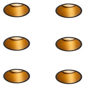 Set van 6 moderne inbouwspots zwart met goud GU10 50mm IP44 - Dept