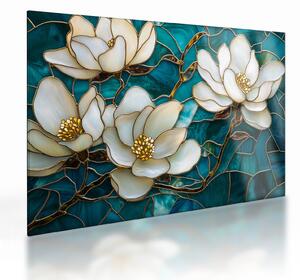 Tablou pe sticlă - Vitraliu cu magnolie (70x50 cm)