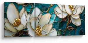 Tablou - Vitraliu cu magnolie (cu ceas) (90x30 cm)