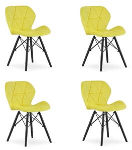 Set 4 Scaune Bucatarie/Dining Kross Catifea Galbene, Picioare Negre
