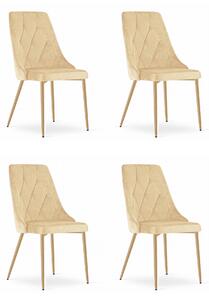 Set 4 Scaune Bucatarie/Dining Teddy Picioare Finidaj Lemn , Catifea Crem