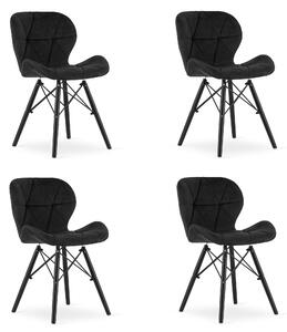 Set 4 Scaune Bucatarie/Dining Kross Catifea Negre , Picioare Negre