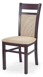 Scaun tapitat Gerard 2, bej/nuc inchis, stofa clasica/lemn de fag, 44X