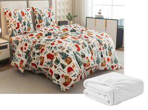 Set Lenjerie cocolino FESTIVE MAGIC alb + Cearsaf Cocolino microplus SOFT 180x200 cm alb, pat dublu