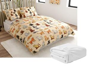 Set lenjerie cocolino COLORED CATS crem + cearsaf Cocolino microplus SOFT 90x200 cm alb, o persoana