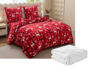 Set lenjerie cocolino VELVET CHRISTMAS rosu + cearsaf Cocolino microplus cu elastic SOFT 90x200 cm alb, pat single