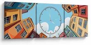 Tablou - Între case (cu ceas) (90x30 cm)