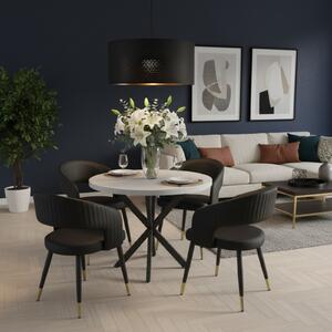 Masă fixă Rotundă Tania X Albă cu 4 Scaune Piele Ecologică Monaco Negru