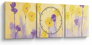 Tablou - Flori mov și galbene (cu ceas) (90x30 cm)