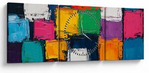 Tablou - Pictură cu pătrate colorate (cu ceas) (90x30 cm)