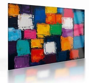 Tablou pe sticlă - Pictură cu pătrate colorate (70x50 cm)