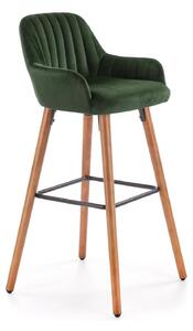 Scaun bar H93, verde inchis/nuc, stofa/lemn, 47x49x98 cm