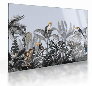 Tablou pe sticlă - Jungla ilustrată (70x50 cm)