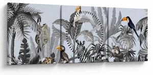 Tablou - Jungla ilustrată (cu ceas) (90x30 cm)