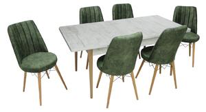 Set masă extensibilă Aris Ash White cu 6 scaune Apollo Verde