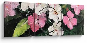 Tablou - Flori roz și albe (cu ceas) (90x30 cm)