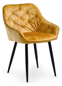 Scaun tapitat K418, galben mustar/negru, stofa clasica/metal, 56x65x81