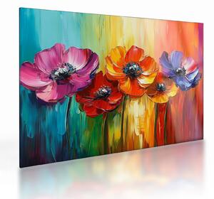 Tablou pe sticlă - Cinci flori colorate (70x50 cm)