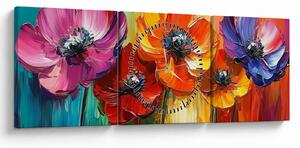 Tablou - Cinci flori colorate (cu ceas) (90x30 cm)