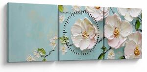 Tablou - Flori pe fundal albastru (cu ceas) (90x30 cm)