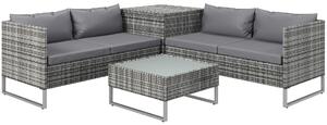 Outsunny Set de Gradina 4 Bucati cu 2 Canapele 2 Locuri, Masuta de Cafea si Masuta Inalta cu Lada, Set Masute si Scaune de Gradina