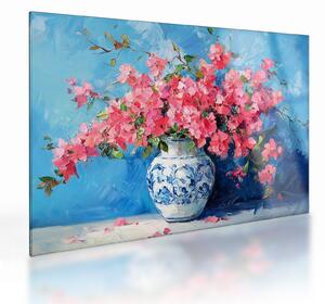 Tablou pe sticlă - Vază cu flori roz (70x50 cm)