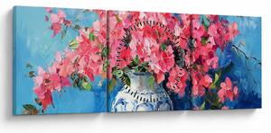 Tablou - Vază cu flori roz (cu ceas) (90x30 cm)