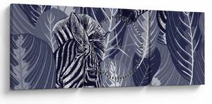 Tablou - Zebre albastre (cu ceas) (90x30 cm)