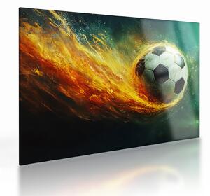 Tablou pe sticlă - Minge de Fotbal în Zbor (70x50 cm)