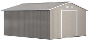 Outsunny Magazie de Gradina cu Usi Duble Glisante si Acoperis Inclinat, Sopron de Gradina din Otel si PP, 3.4x4x2m, Gri | Aosom Romania