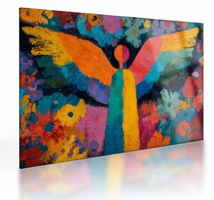 Tablou pe sticlă - Înger abstract cu flori (70x50 cm)