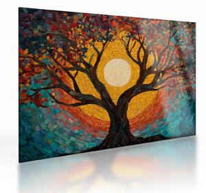 Tablou pe sticlă - Soarele în coroana arborelui vieții (70x50 cm)