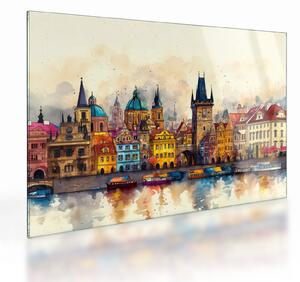 Tablou pe sticlă - Toamna în orașul pictat (70x50 cm)