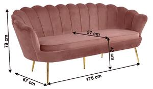 Canapea de lux, 3 locuri, ţesătură de catifea roz/crom auriu, stil Art-deco, NOBLIN NEW